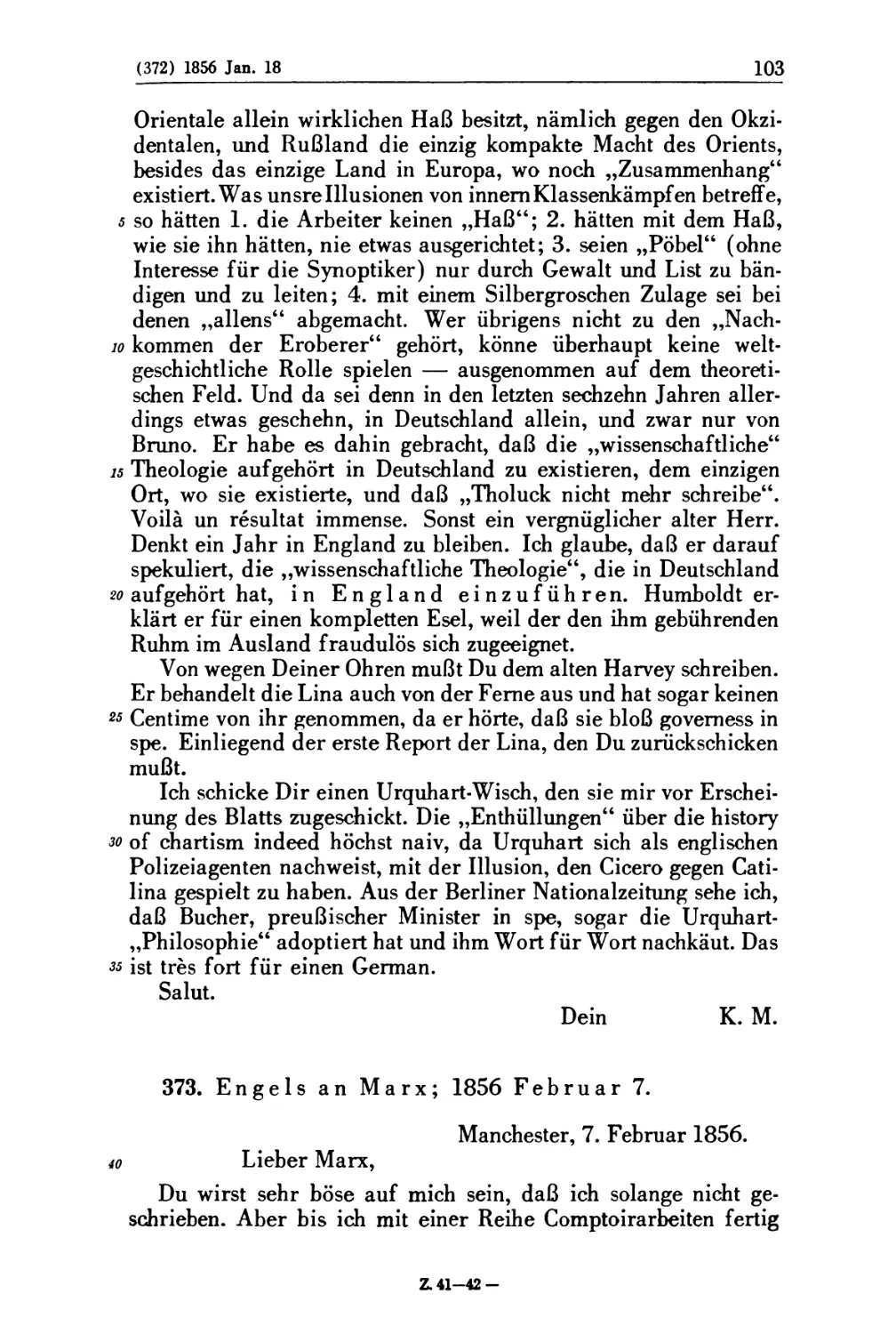 373. Engels an Marx; 1856 Februar 7