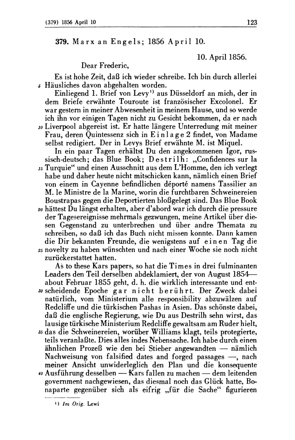 379. Marx an Engels; 1856 April 10