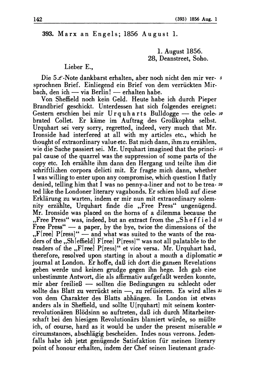 393. Marx an Engels; 1856 August 1