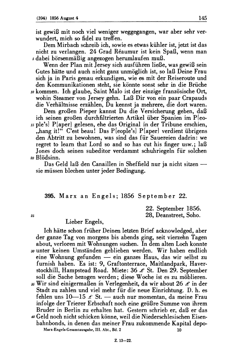 395. Marx an Engels; 1856 September 22