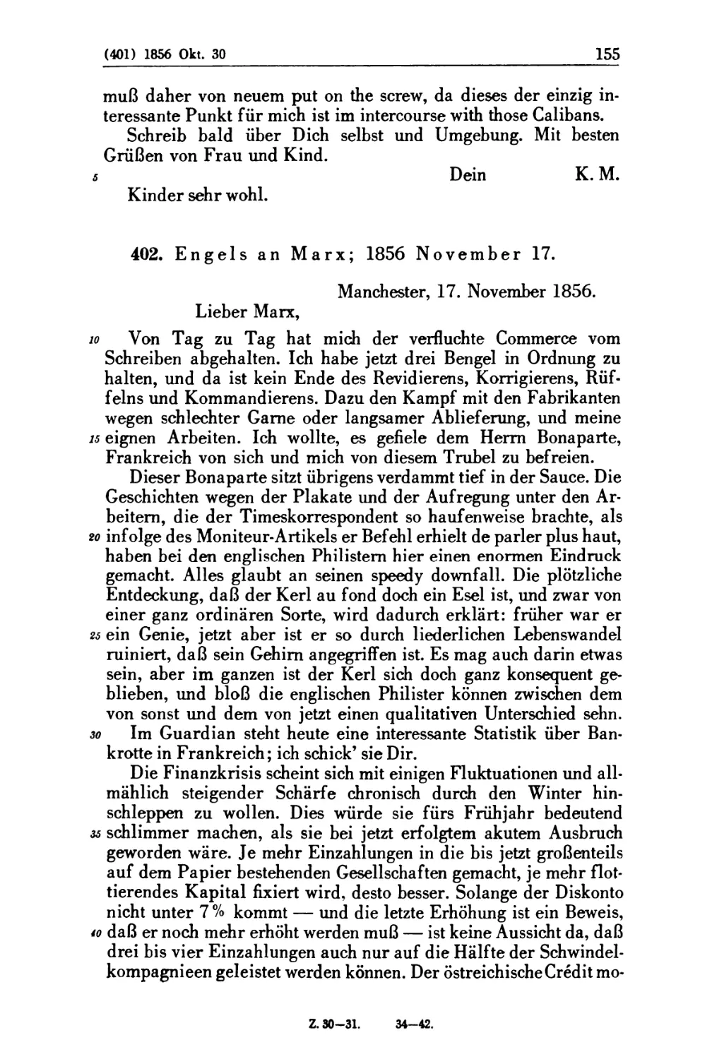 402. Engels an Marx; 1856 November 17
