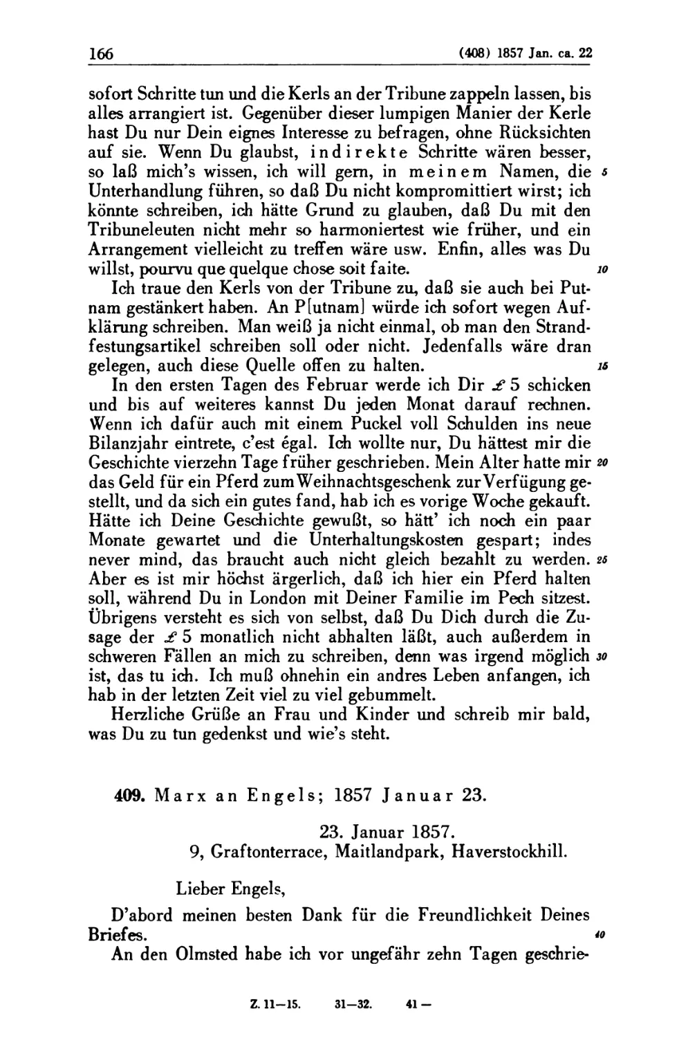 409. Marx an Engels; 1857 Januar 23