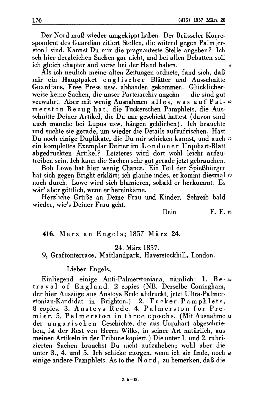 416. Marx an Engels; 1857 März 24