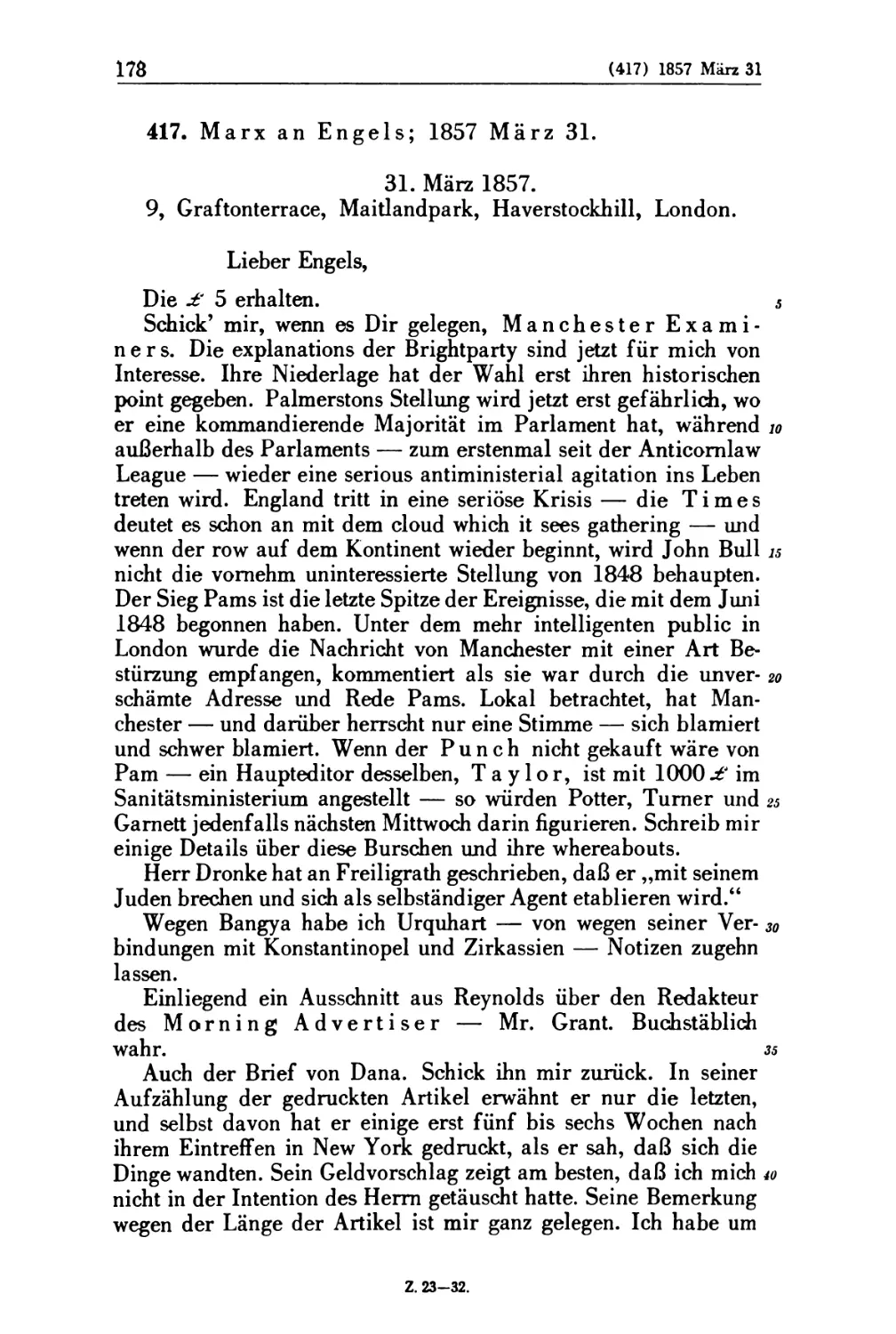 417. Marx an Engels; 1857 März 31