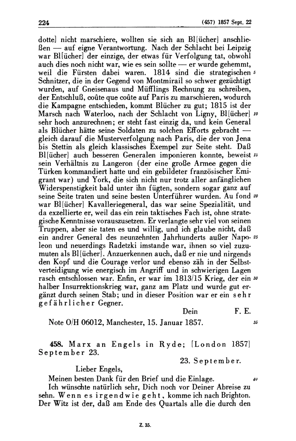 458. Marx an Engels in Ryde; [London 1857] September 23