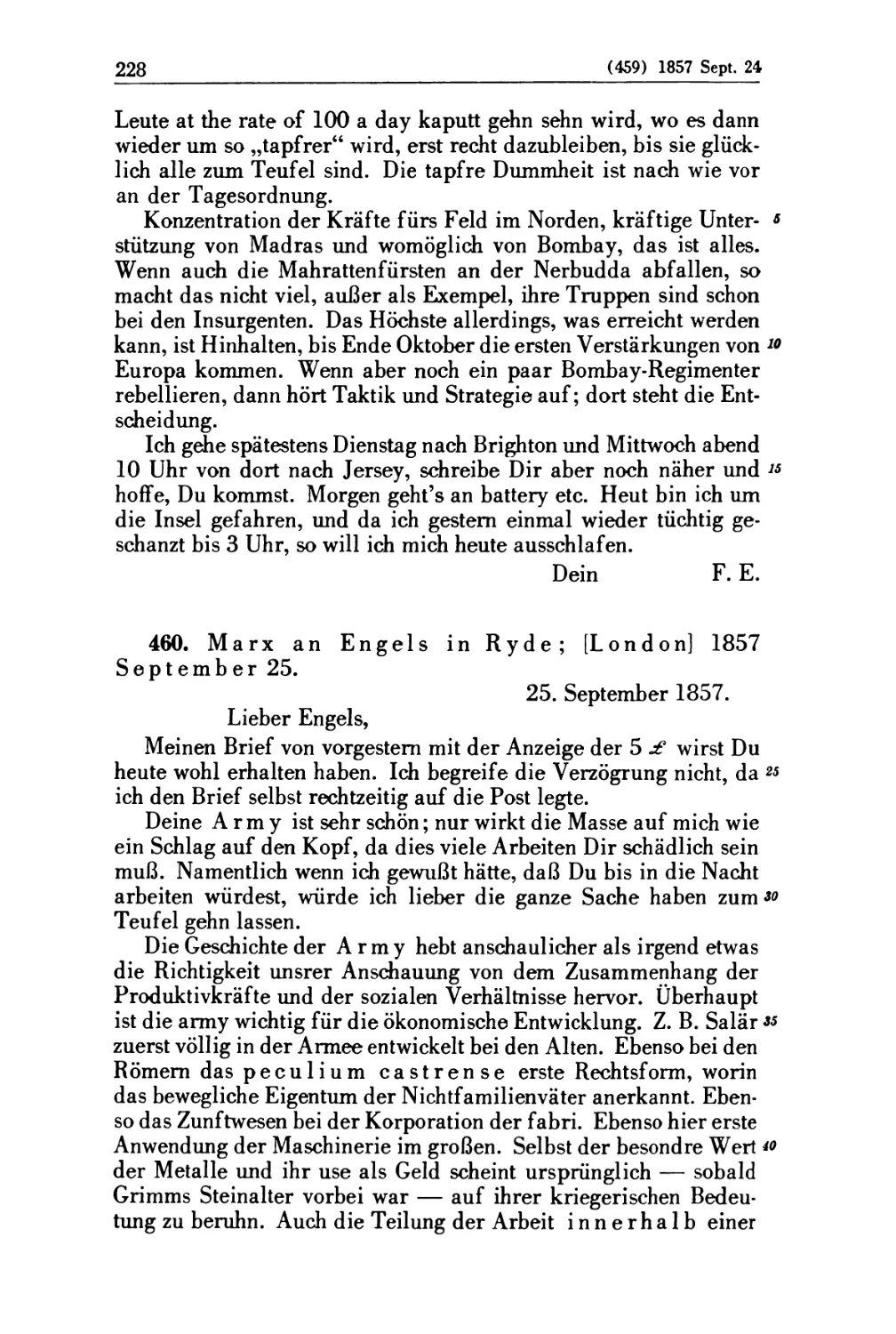 460. Marx an Engels in Ryde; [London] 1857 September 25