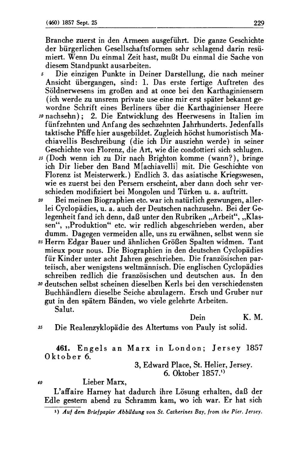 461. Engels an Marx in London; Jersey 1857 Oktober 6