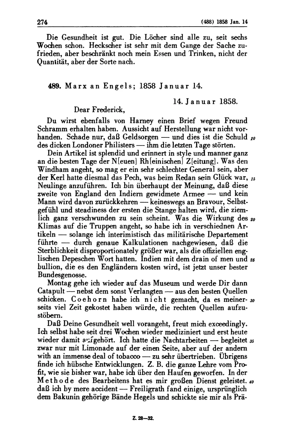 489. Marx an Engels; 1858 Januar 14
