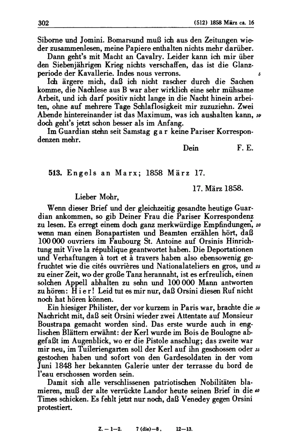 513. Engels an Marx; 1858 März 17