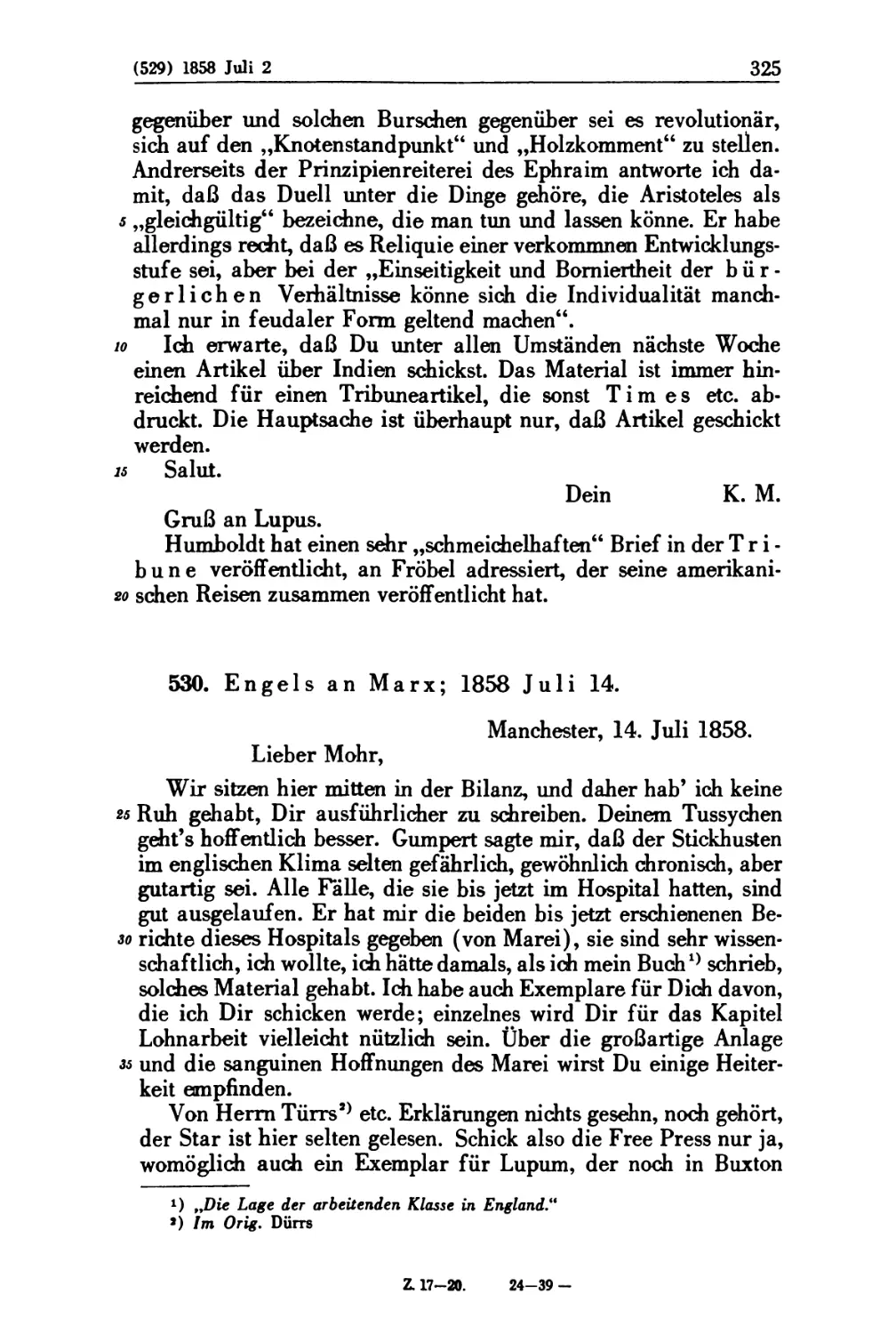530. Engels an Marx; 1858 Juli 14