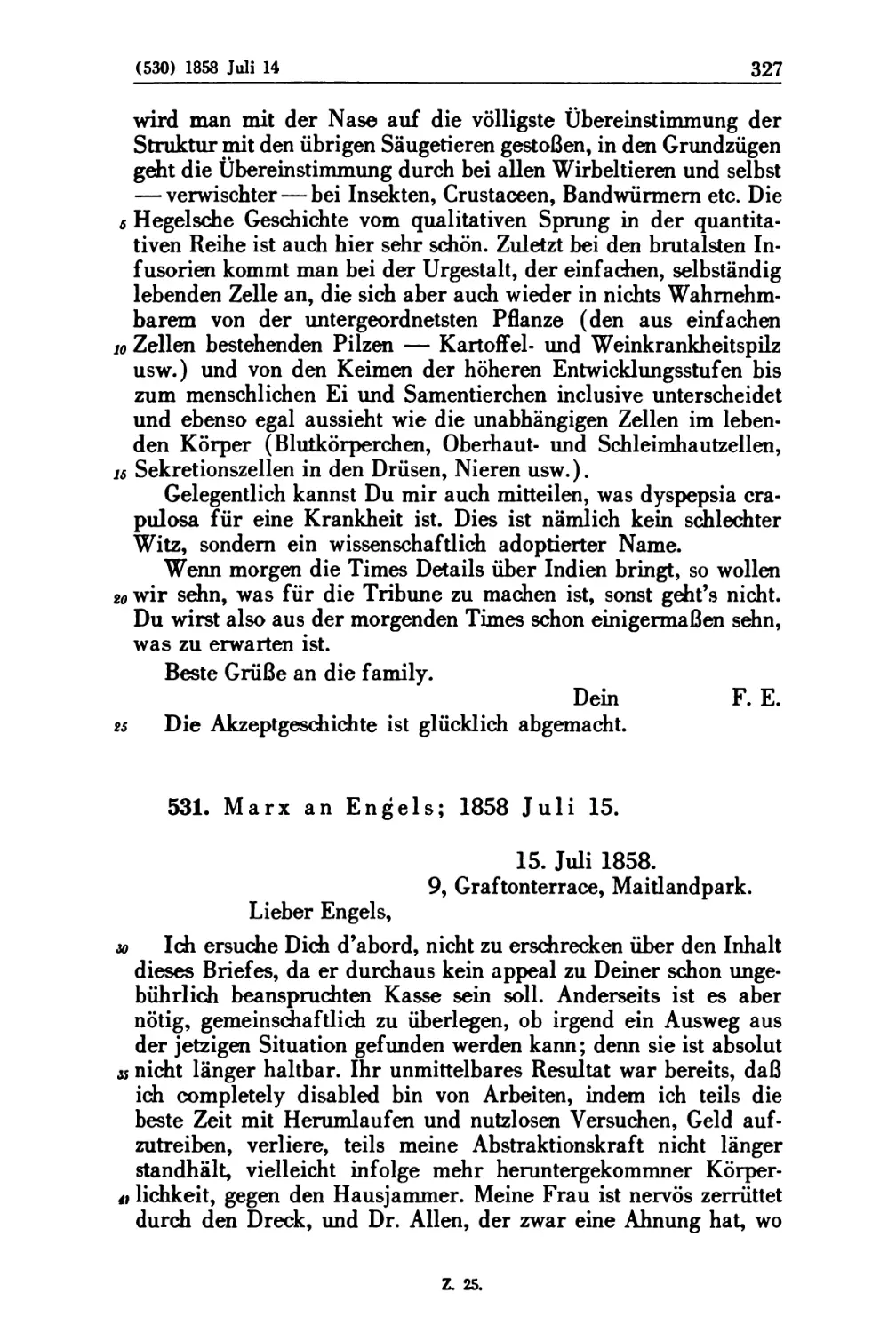 531. Marx an Engels; 1858 Juli 15