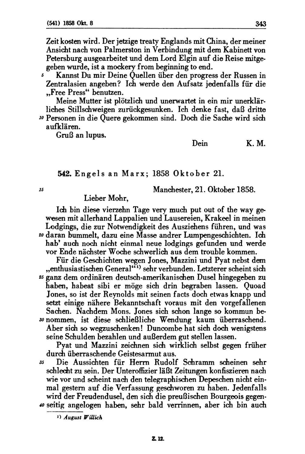 542. Engels an Marx; 1858 Oktober 21