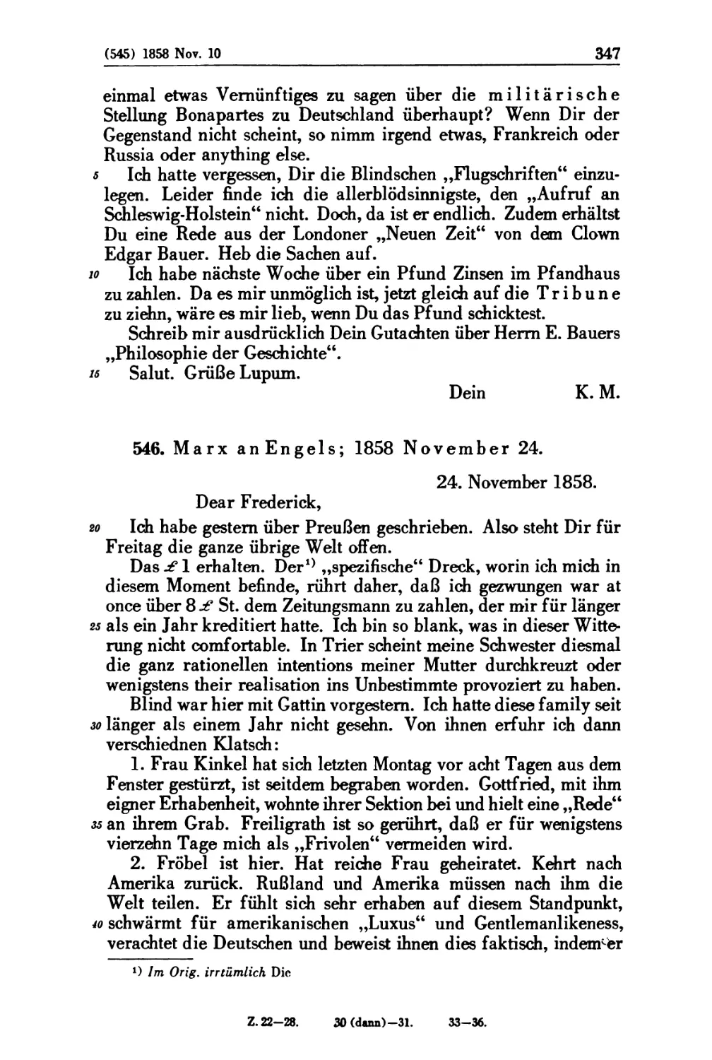 546. Marx an Engels; 1858 November 24