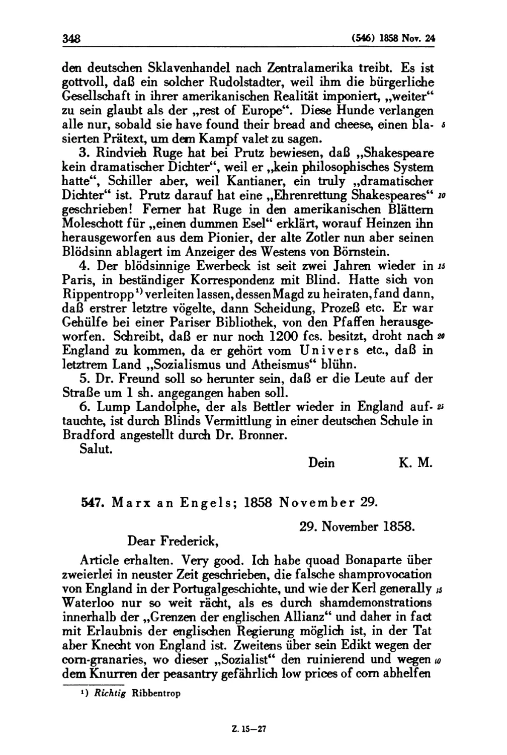 547. Marx an Engels; 1858 November 29