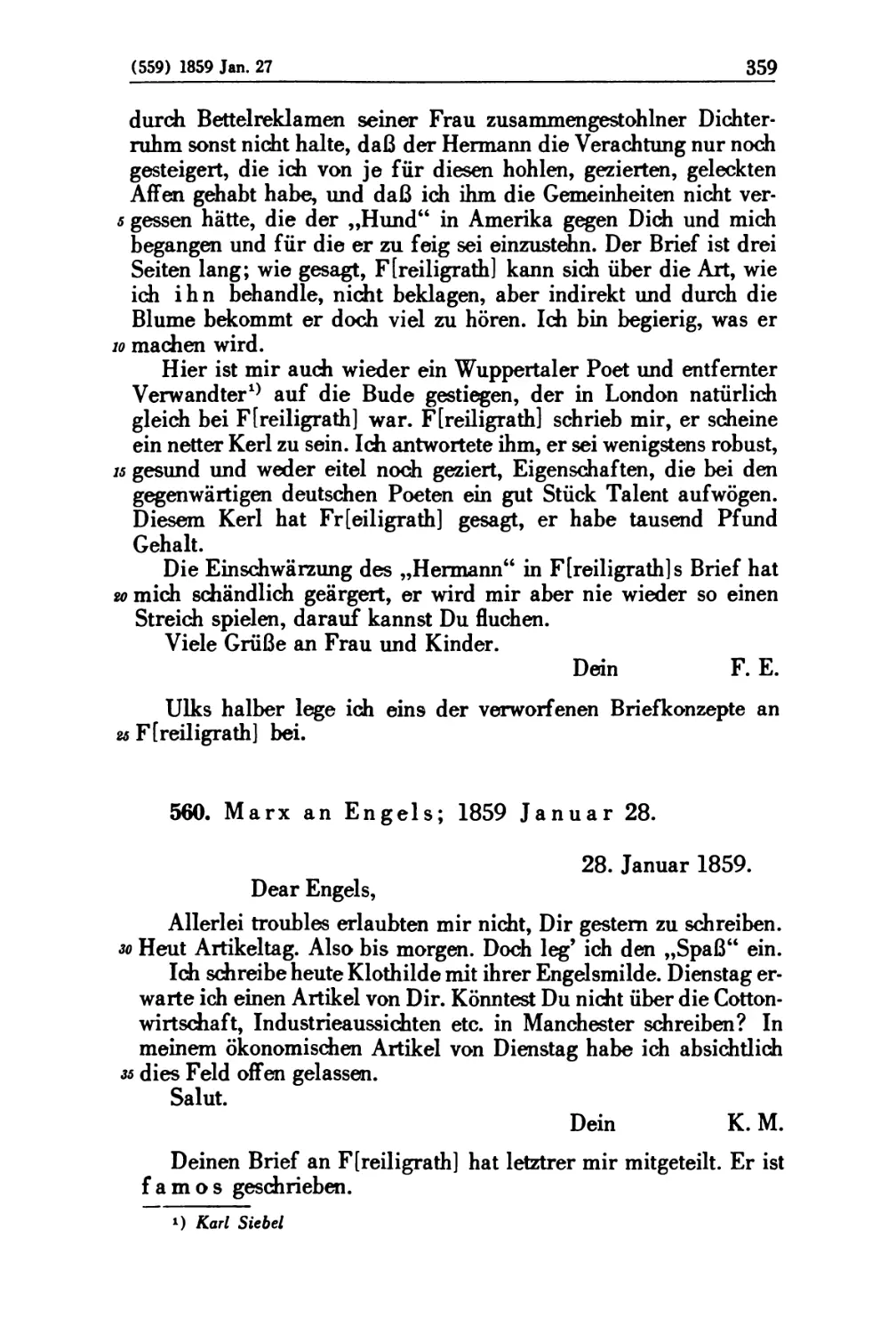 560. Marx an Engels; 1859 Januar 28