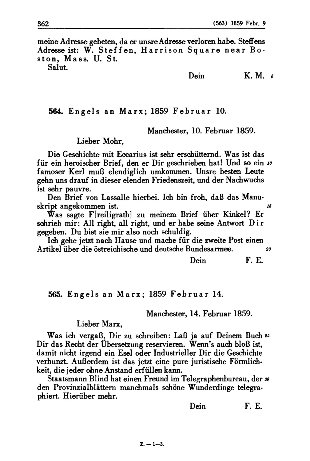 564. Engels an Marx; 1859 Februar 10
565. Engels an Marx; 1859 Februar 14