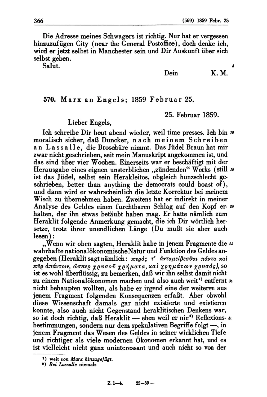 570. Marx an Engels; 1859 Februar 25