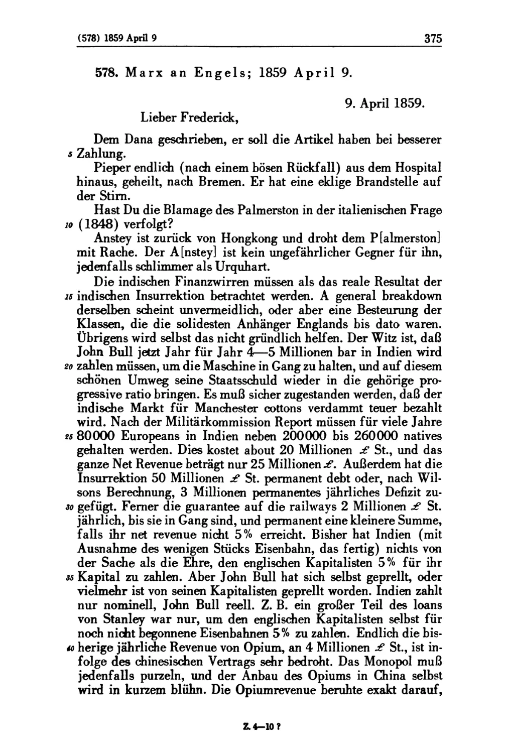 578. Marx an Engels; 1859 April 9