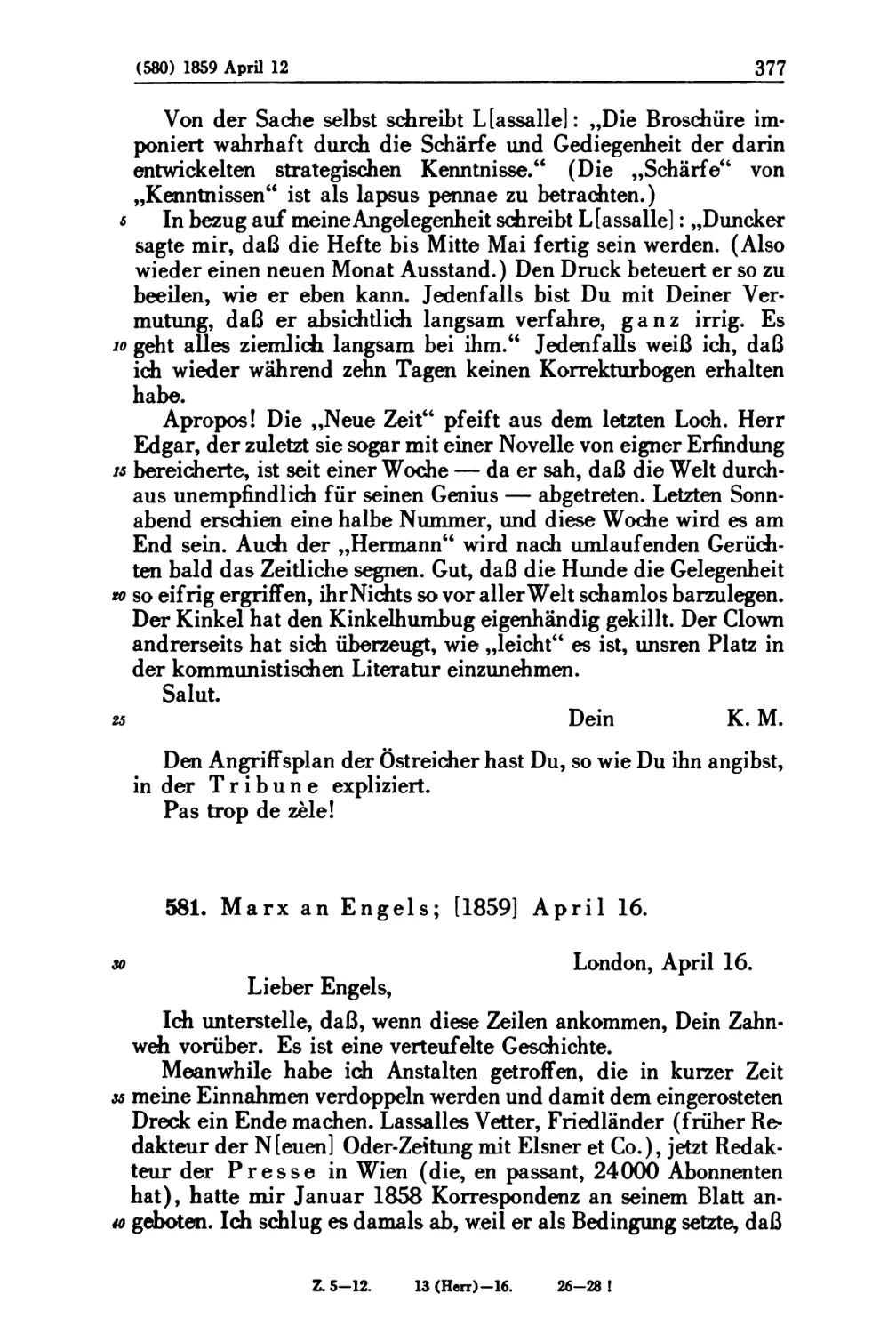 581. Marx an Engels; [1859] April 16