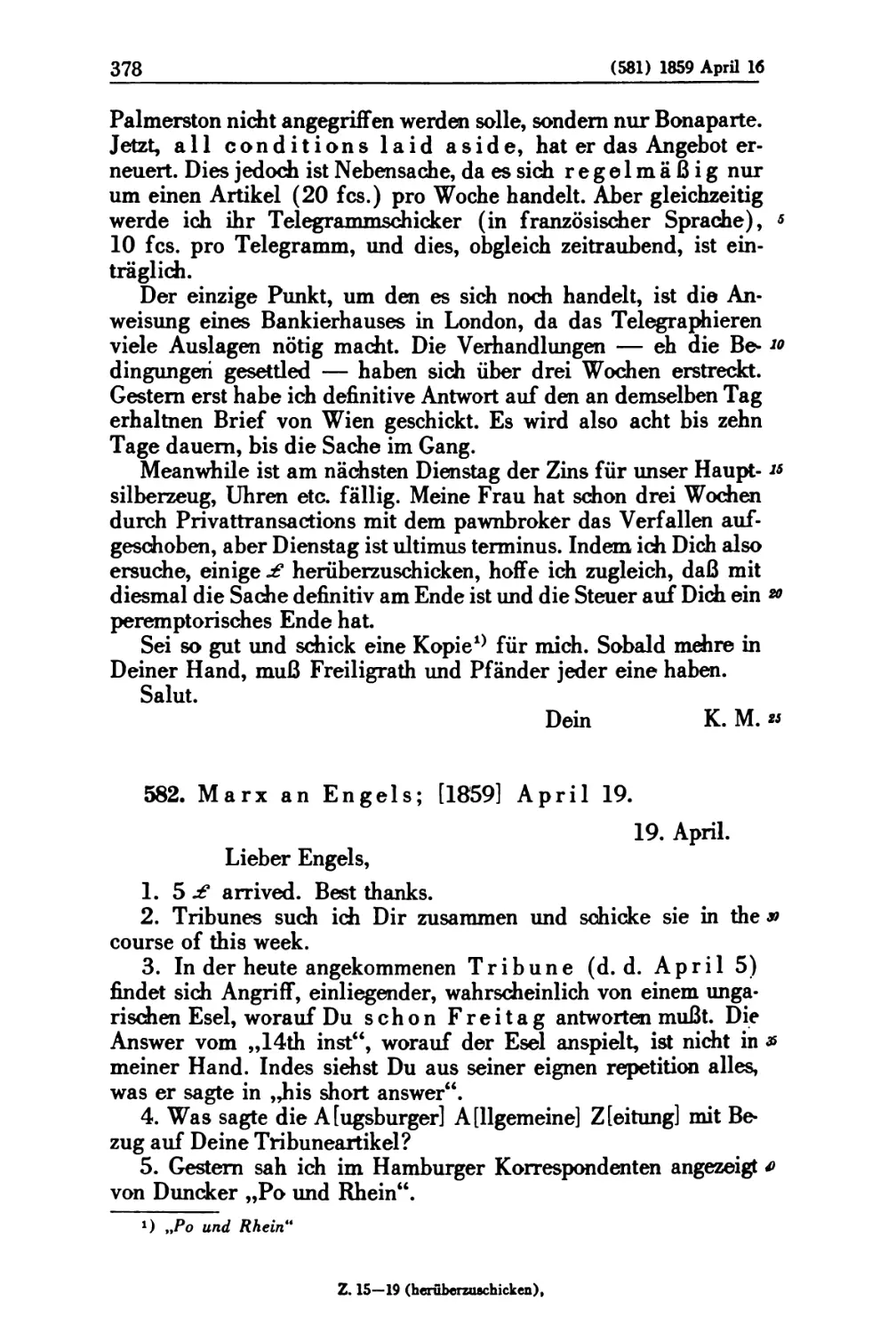 582. Marx an Engels; [1859] April 19