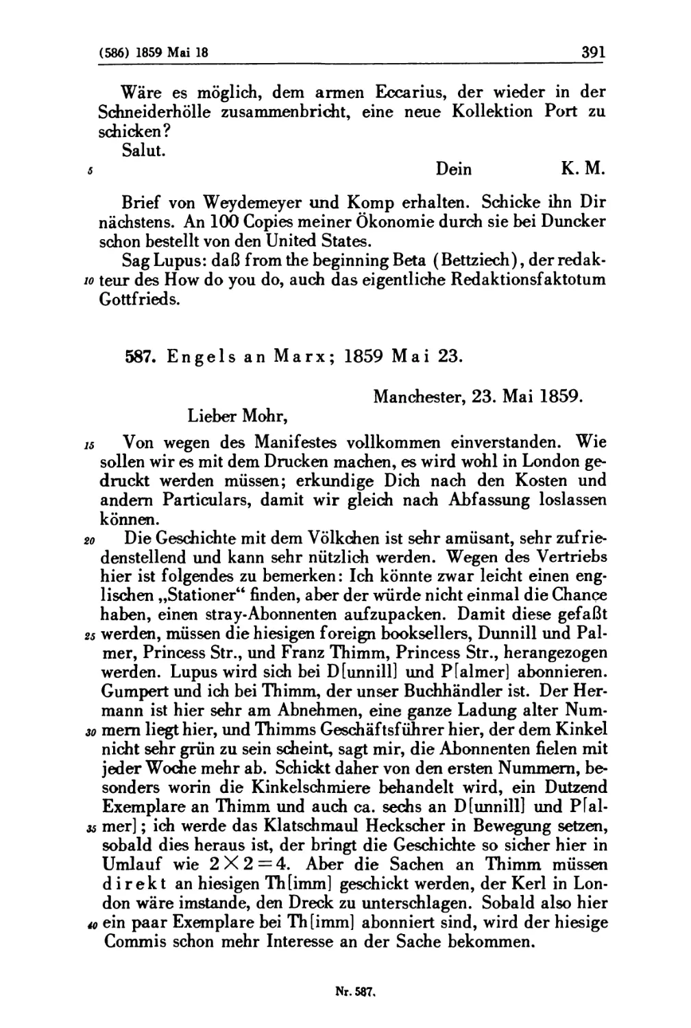 587. Engels an Marx; 1859 Mai 23