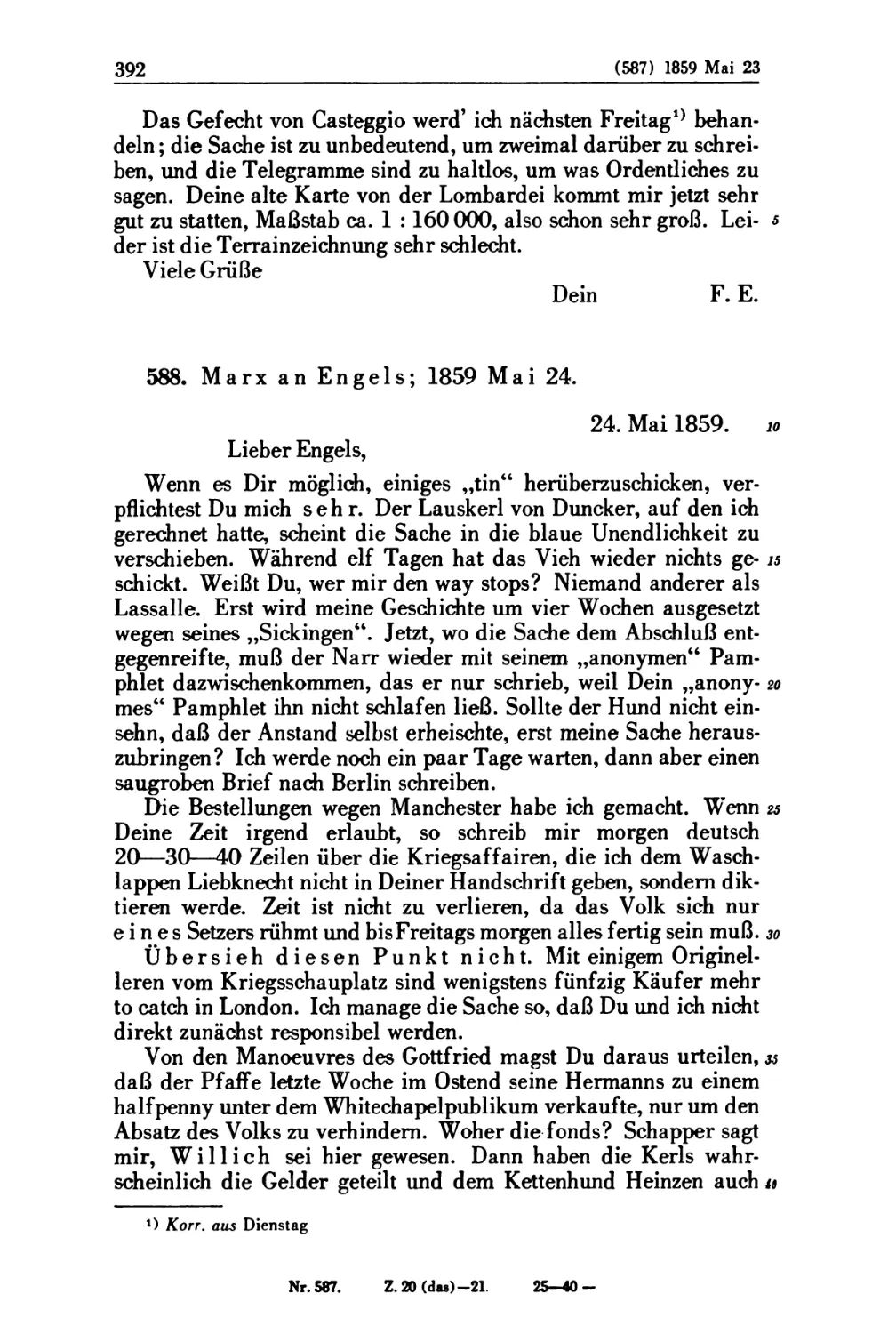 588. Marx an Engels; 1859 Mai 24