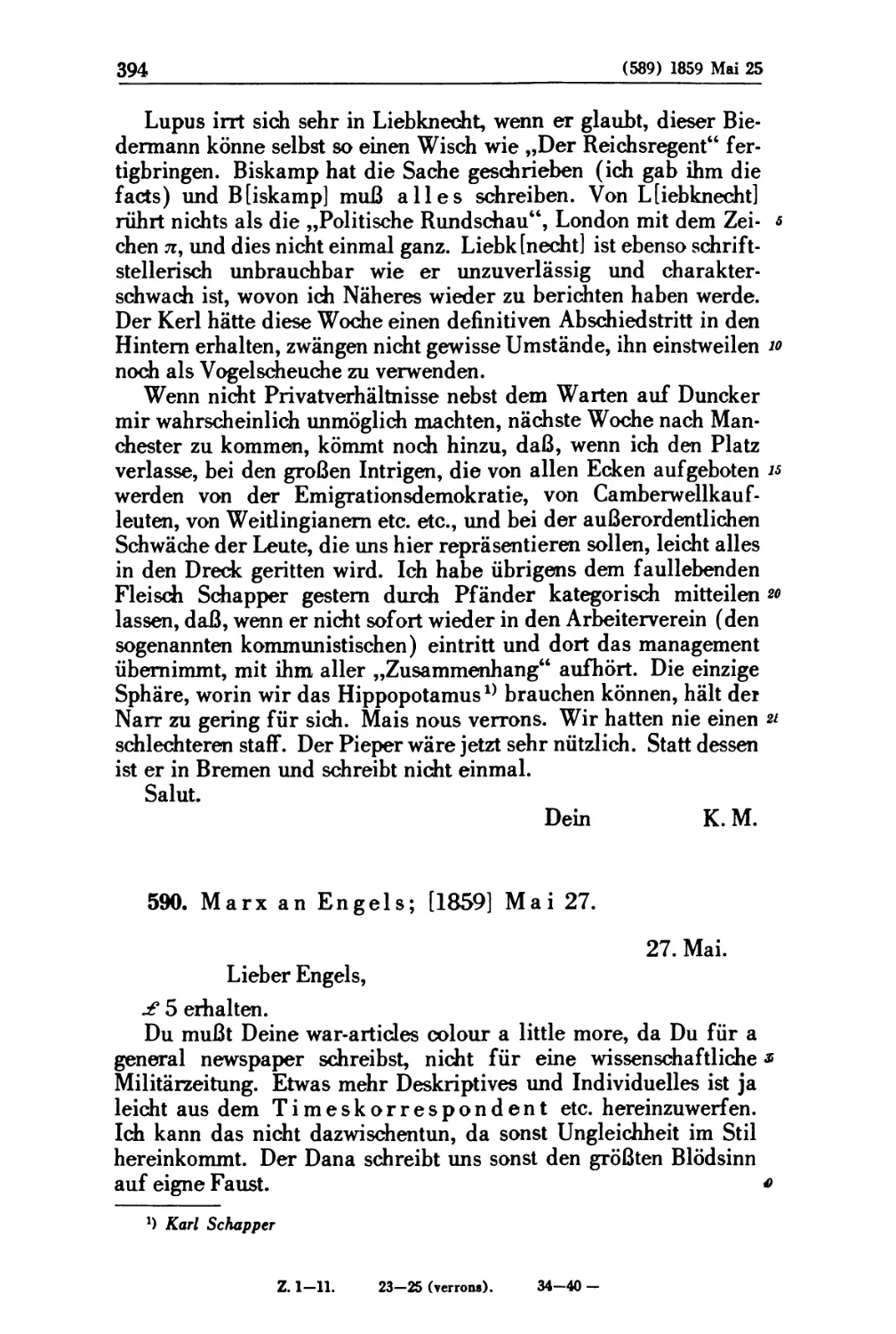 590. Marx an Engels; [1859] Mai 27