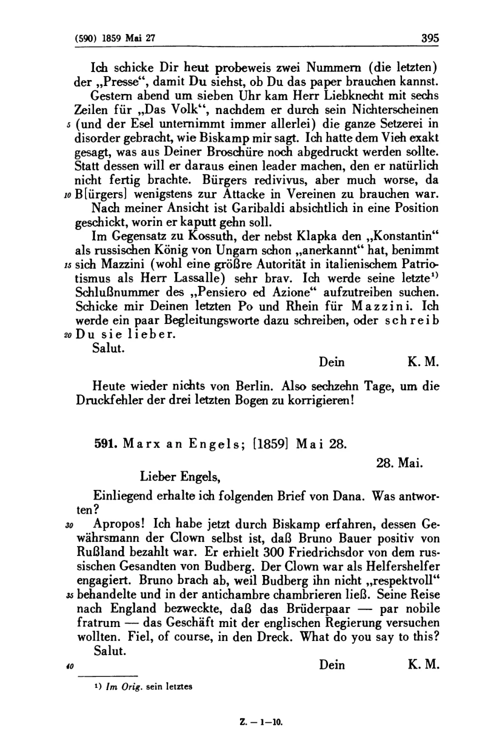 591. Marx an Engels; [1859] Mai 28