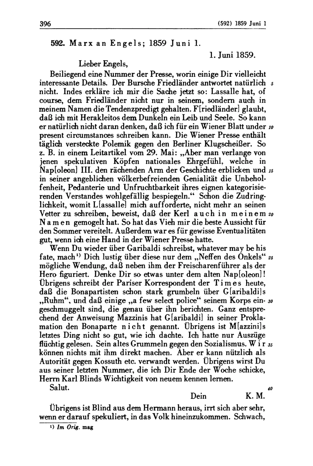 592. Marx an Engels; 1859 Juni 1