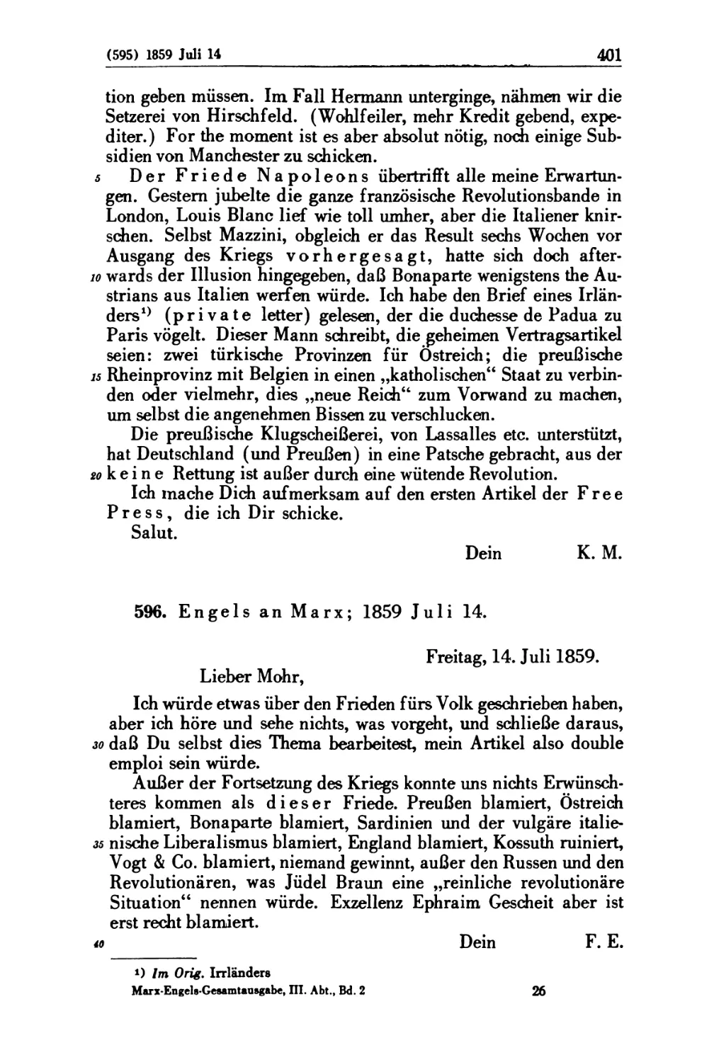 596. Engels an Marx; 1859 Juli 14