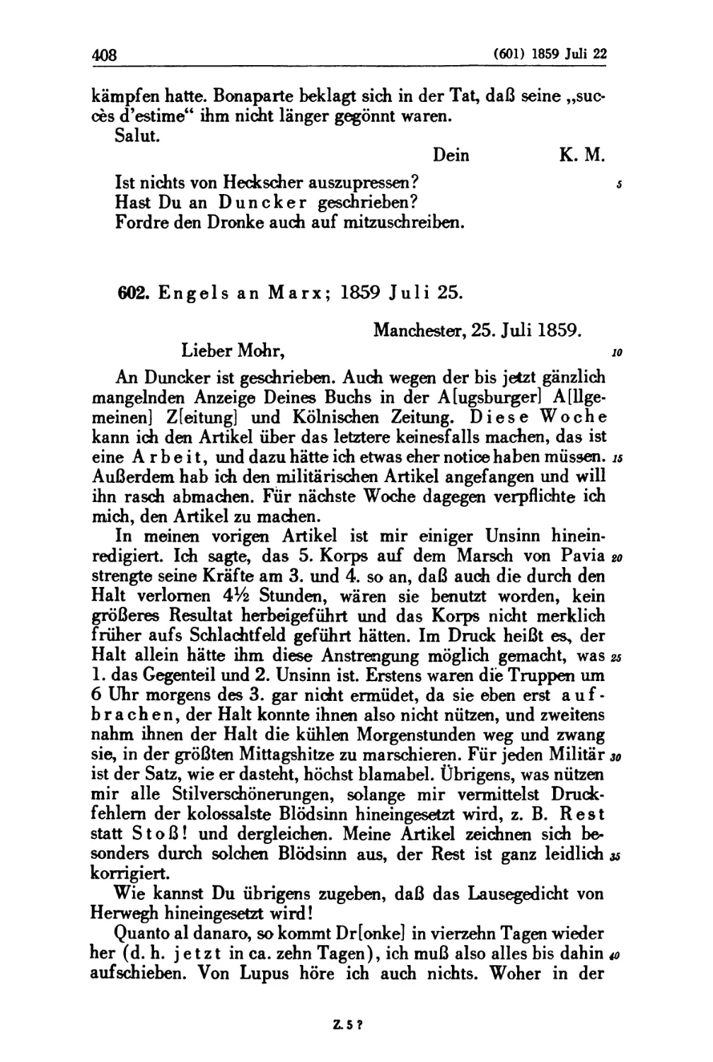 602. Engels an Marx; 1859 Juli 25