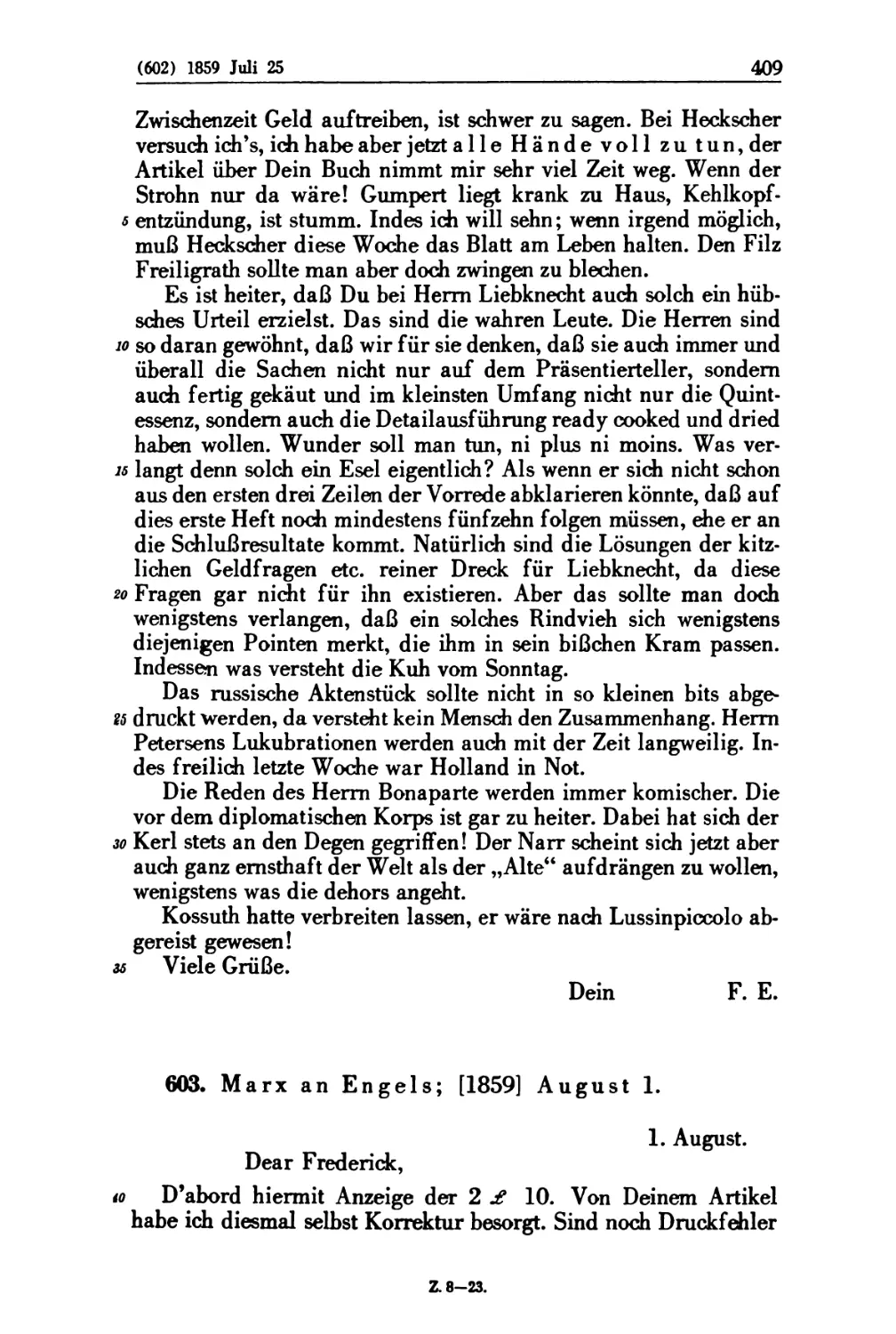 603. Marx an Engels; [1859] August 1