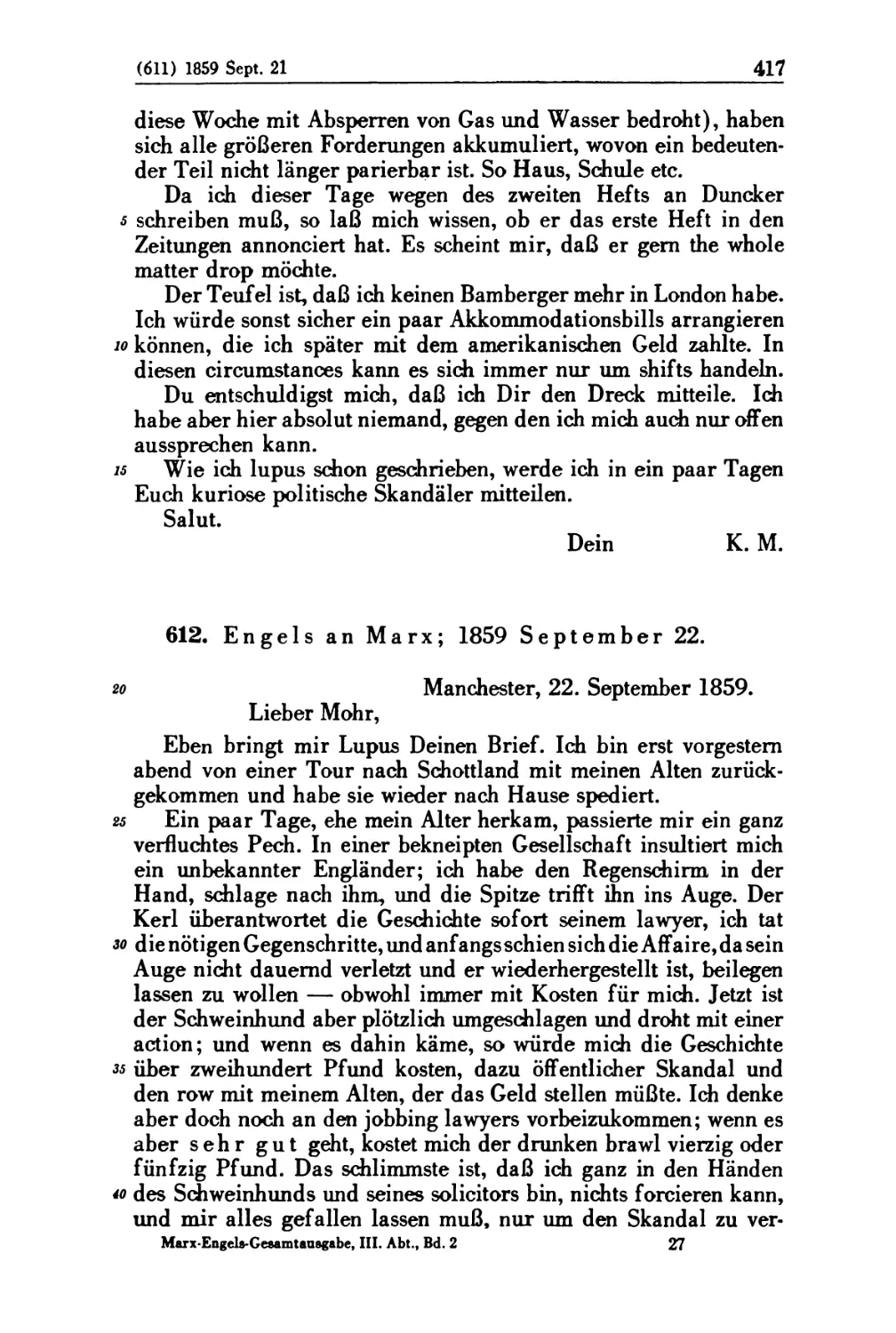612. Engels an Marx; 1859 September 22