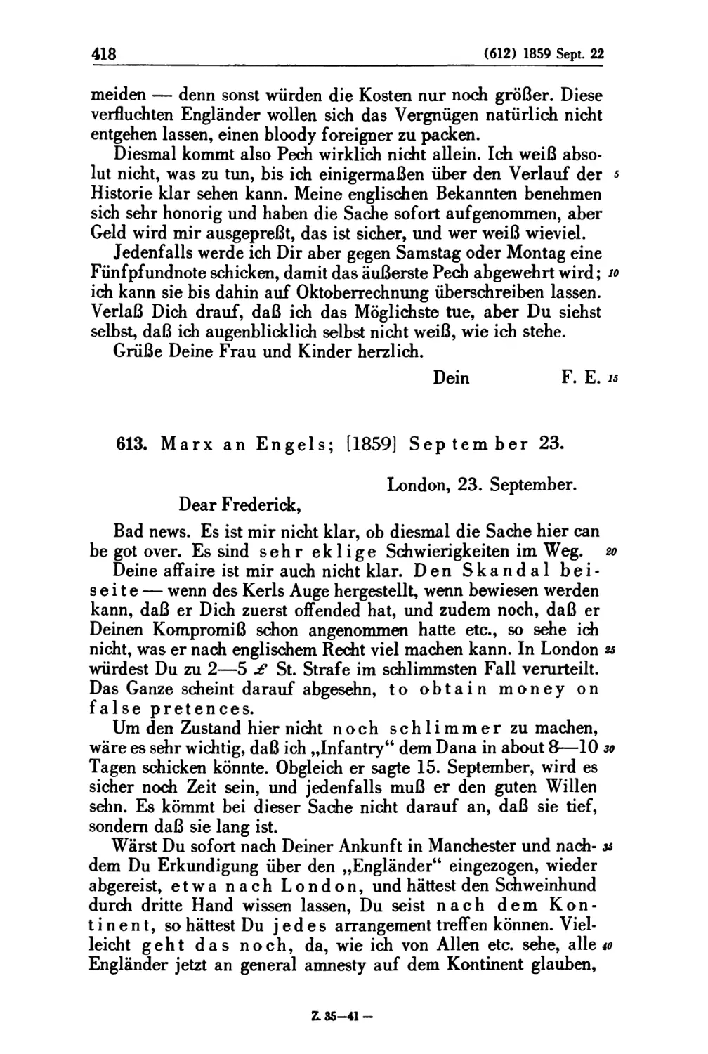 613. Marx an Engels; [1859] September 23