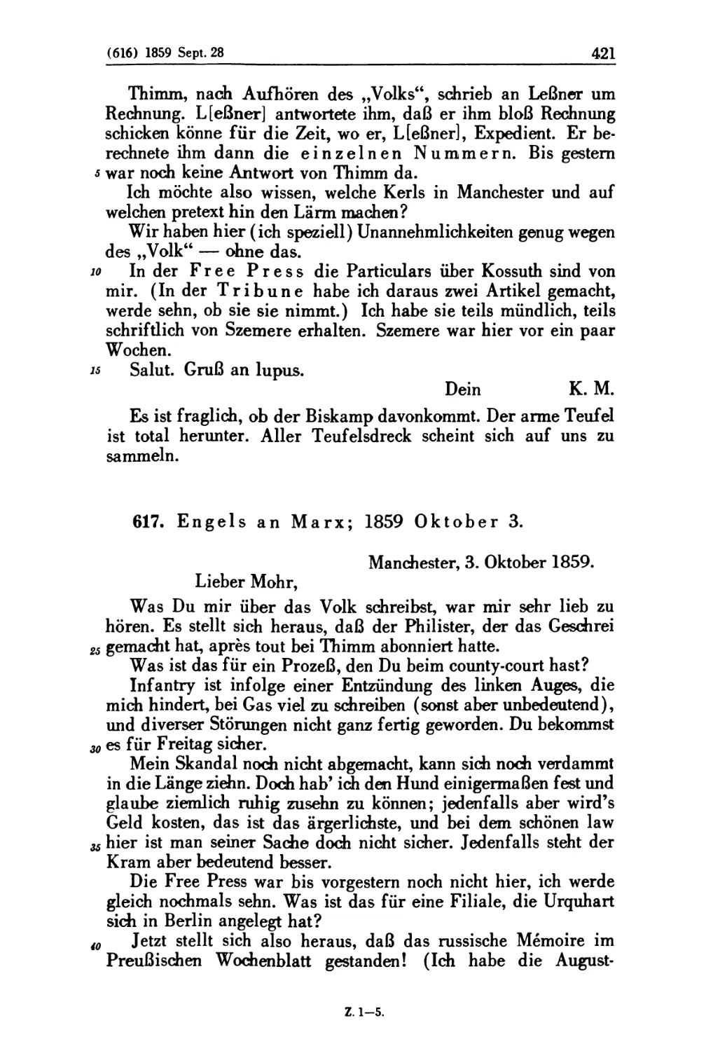 617. Engels an Marx; 1859 Oktober 3