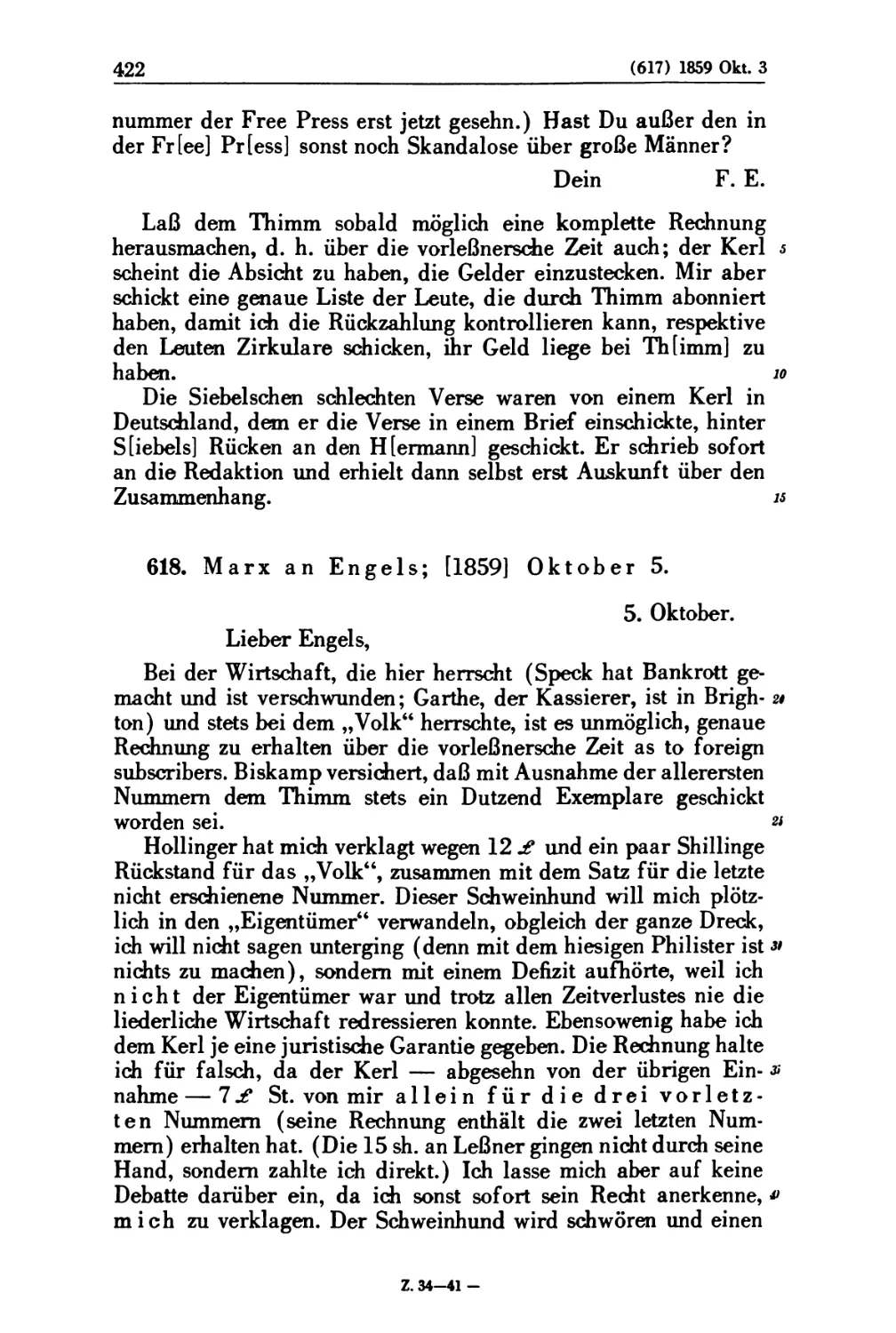 618. Marx an Engels; [1859] Oktober 5