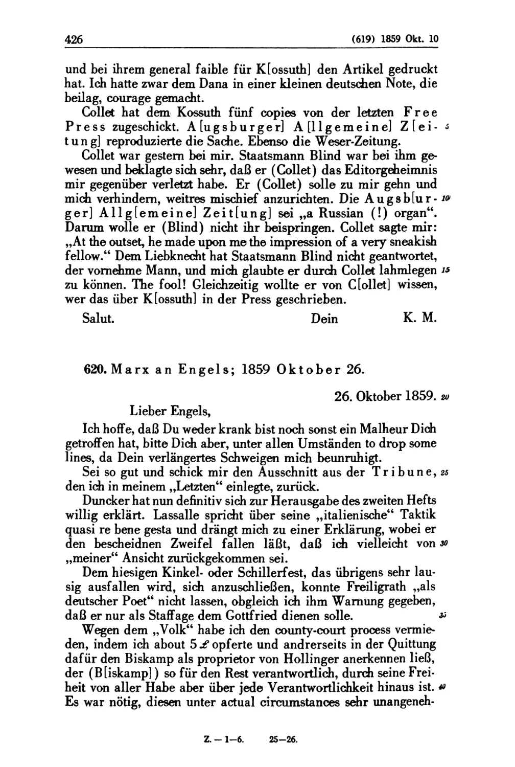 620. Marx an Engels; 1859 Oktober 26