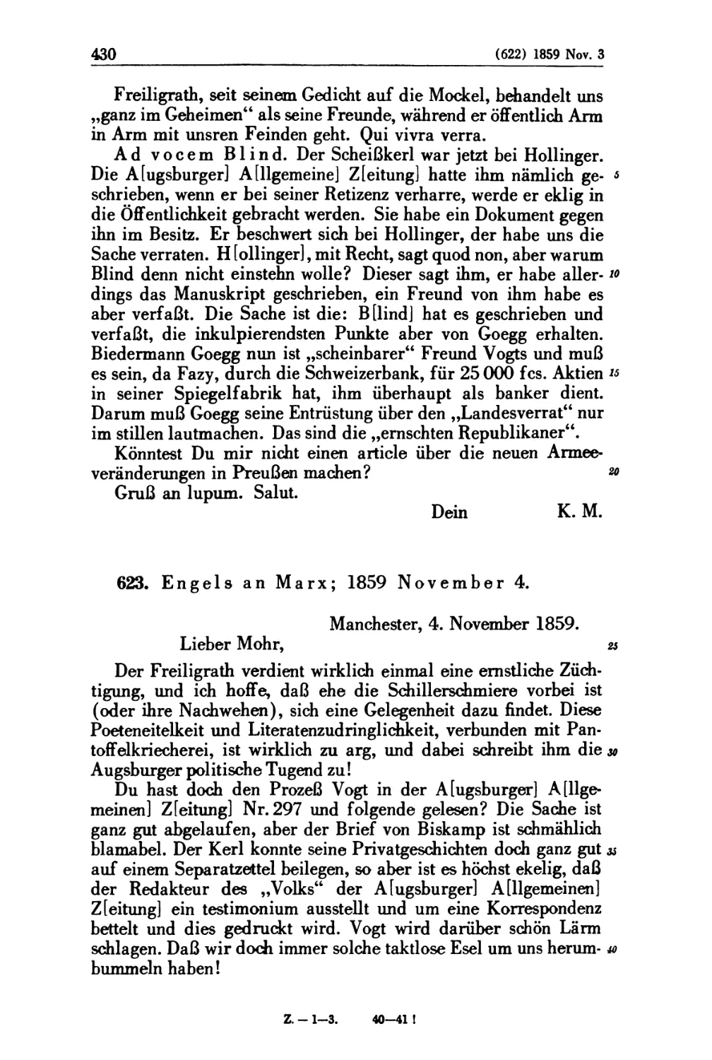 623. Engels an Marx; 1859 November 4