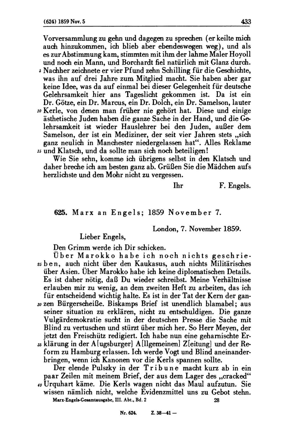 625. Marx an Engels; 1859 November 7