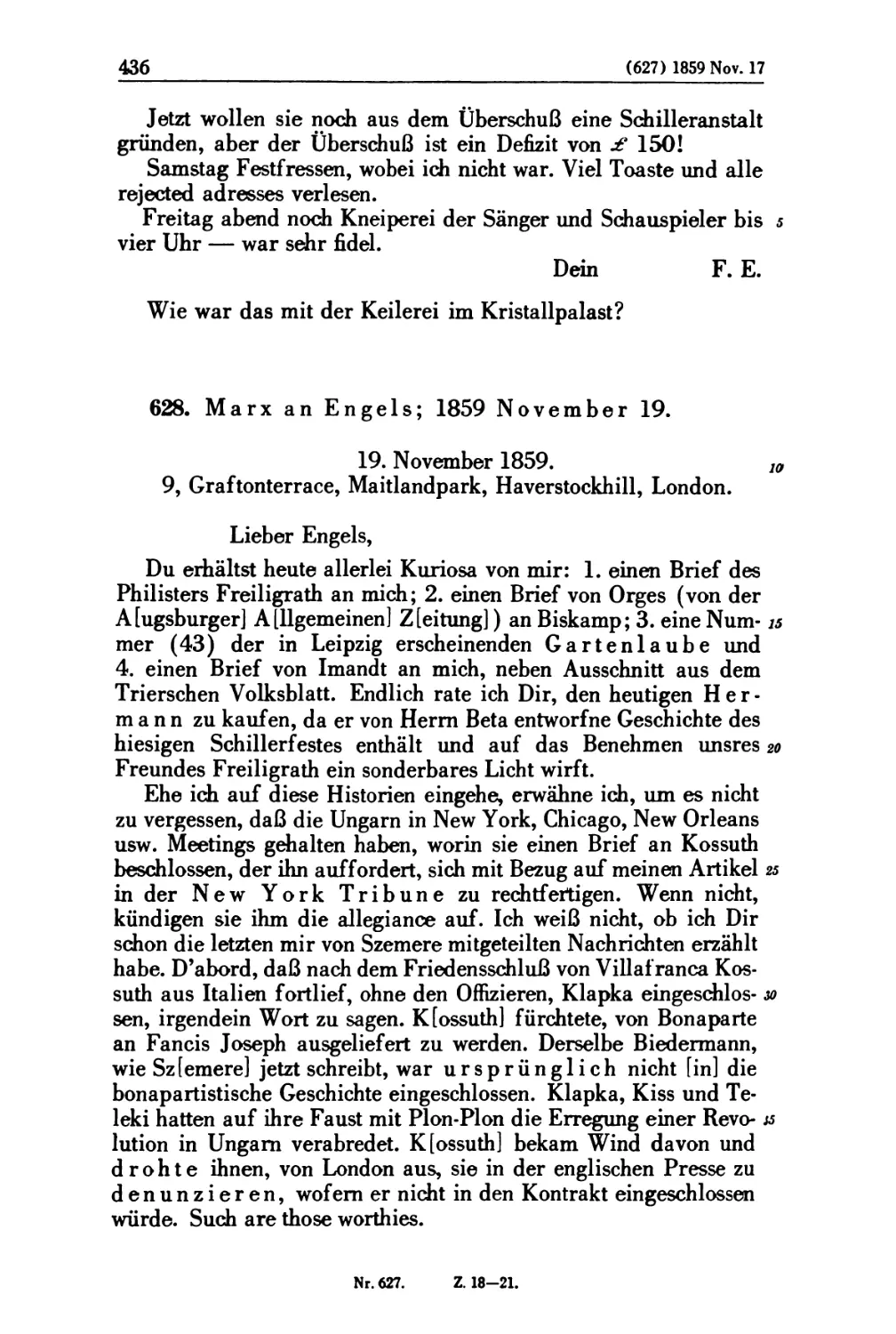 628. Marx an Engels; 1859 November 19