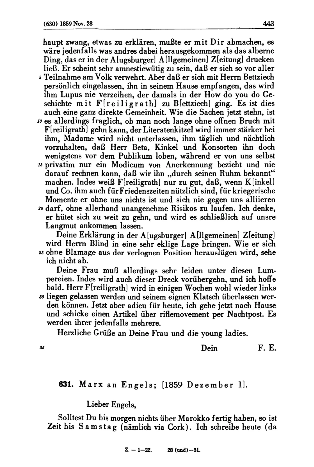 631. Marx an Engels; [1859 Dezember 1]