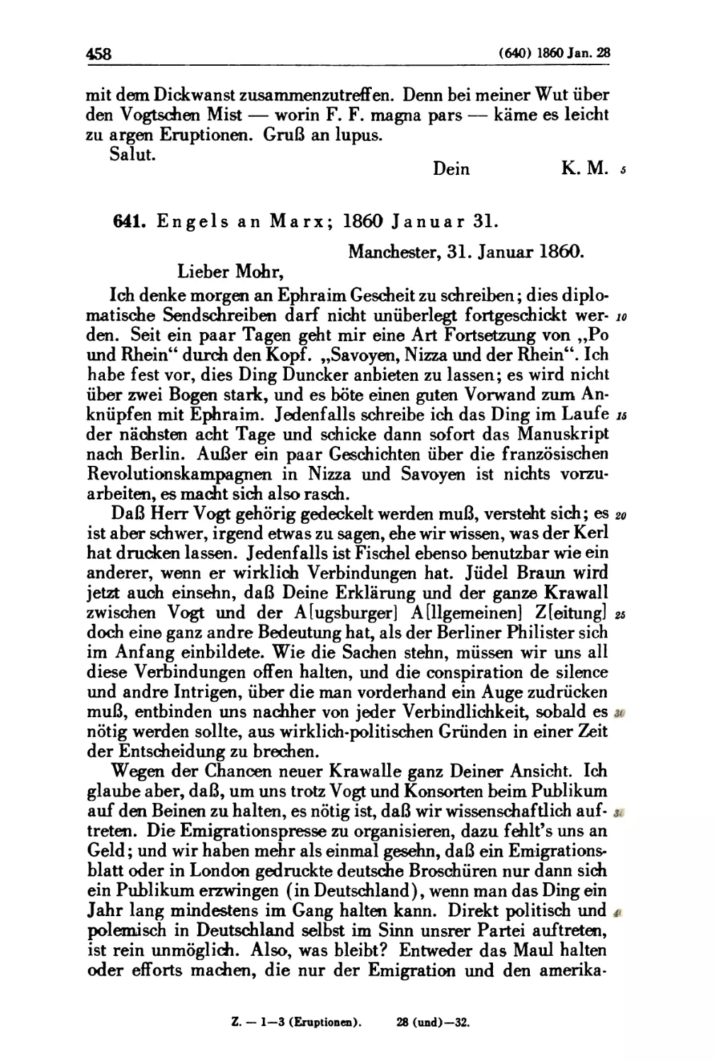 641. Engels an Marx; 1860 Januar 31