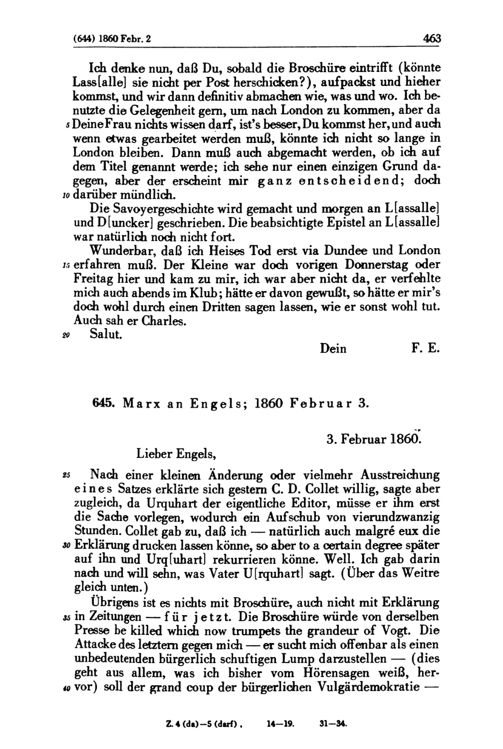 645. Marx an Engels; 1860 Februar 3