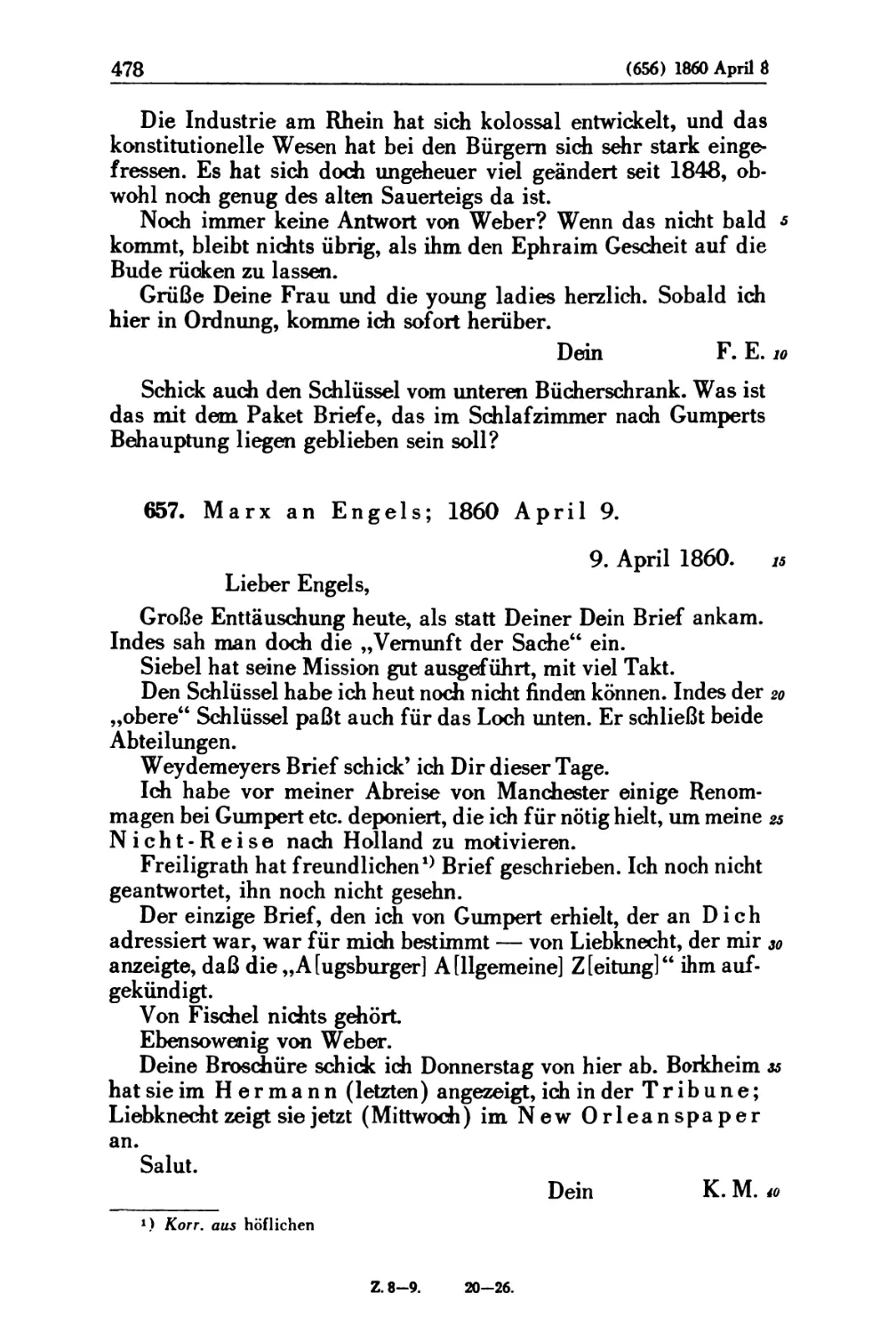 657. Marx an Engels; 1860 April 9