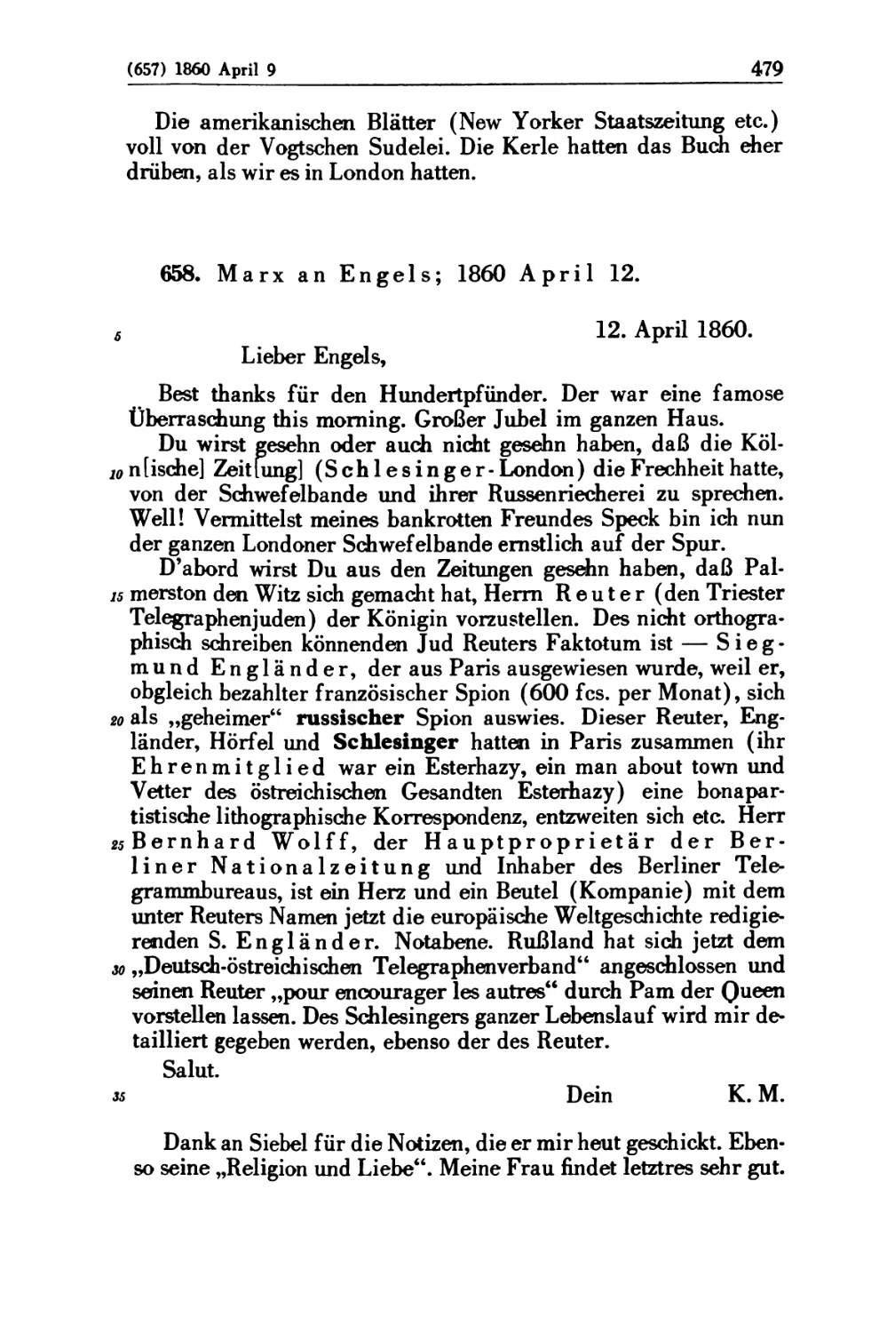 658. Marx an Engels; 1860 April 12