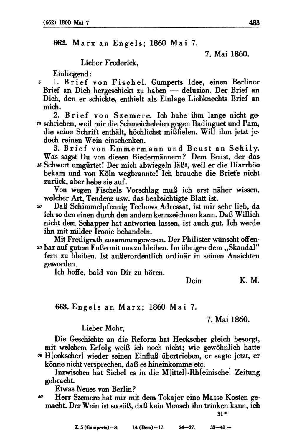 662. Marx an Engels; 1860 Mai 7
663. Engels an Marx; 1860 Mai 7