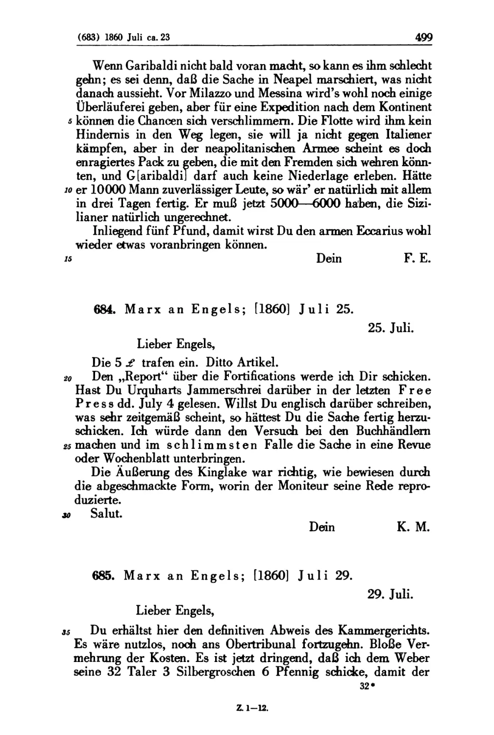 684. Marx an Engels; [1860] Juli 25
685. Marx an Engels; [1860] Juli 29