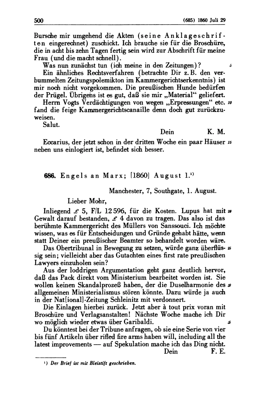 686. Engels an Marx; [1860] August 1