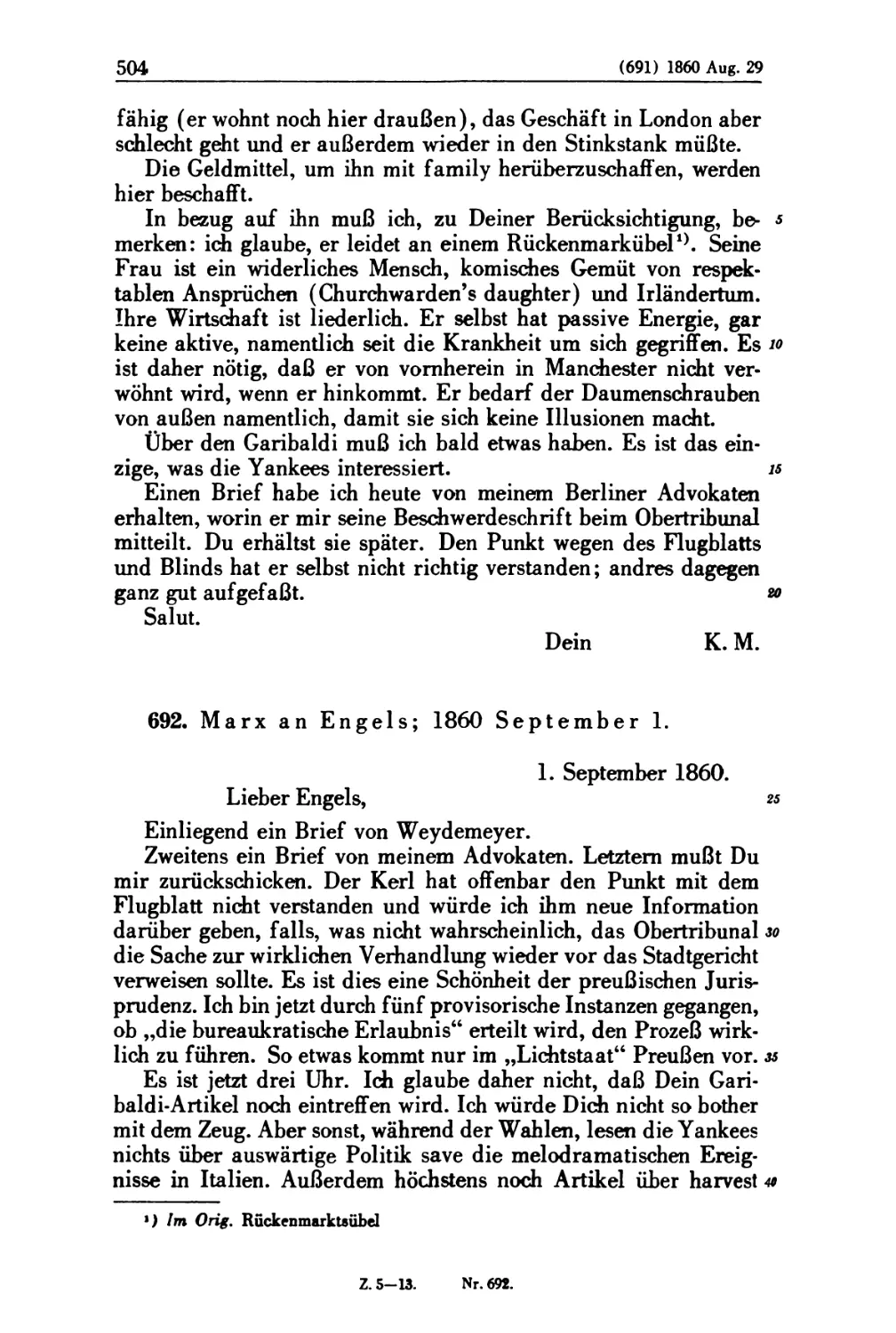 692. Marx an Engels; 1860 September 1