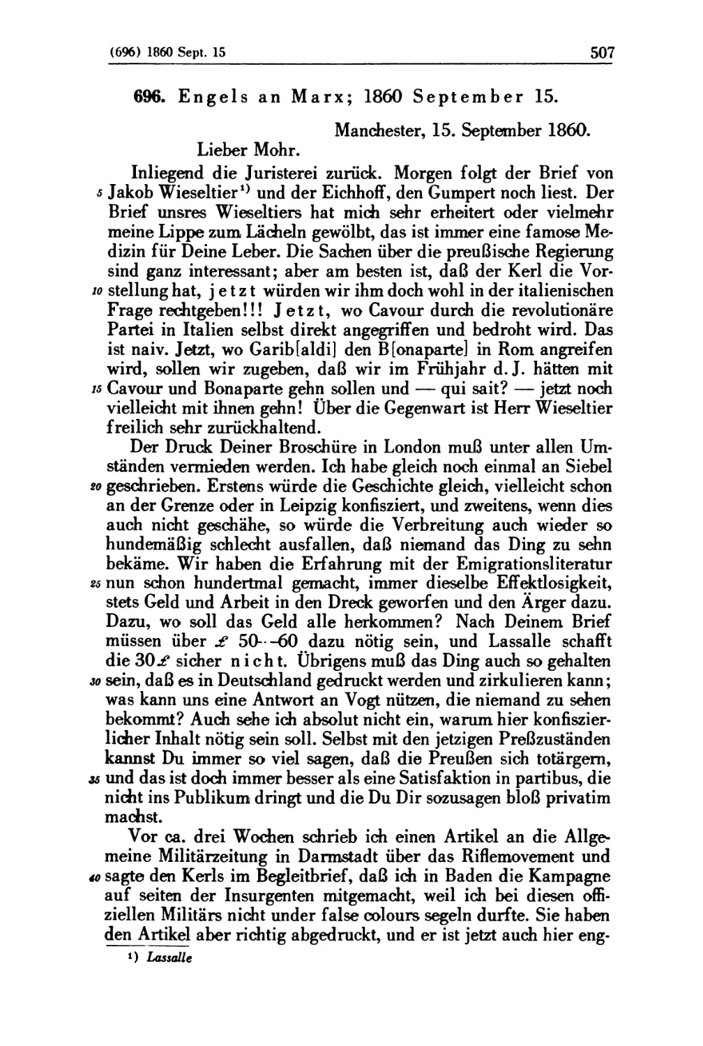 696. Engels an Marx; 1860 September 15